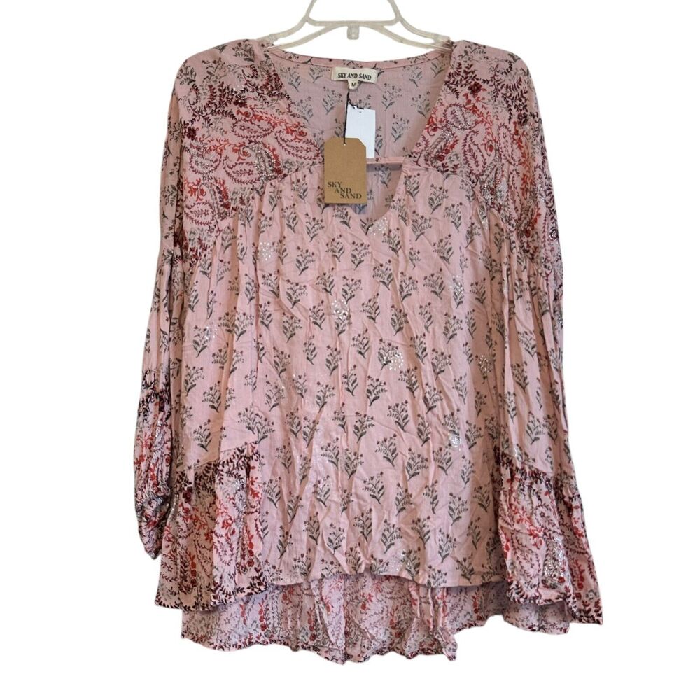 Sky And Sand Womens Top Medium Pink Tunic Paisley Floral Boho Fairycore NWT‎